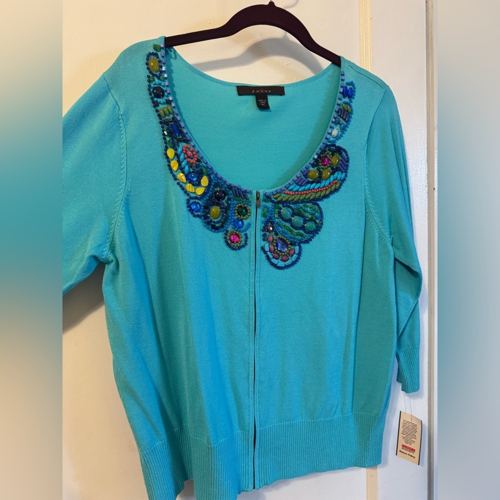 Fever Turquoise Sweater with Beading